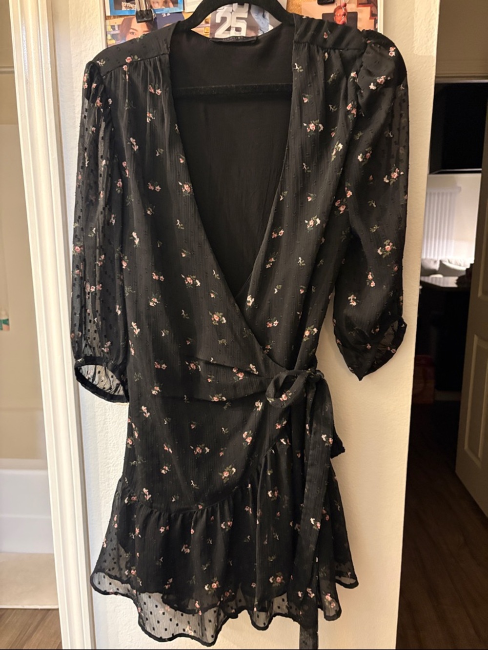 AllSaints Black Floral Mini Wrap Dress